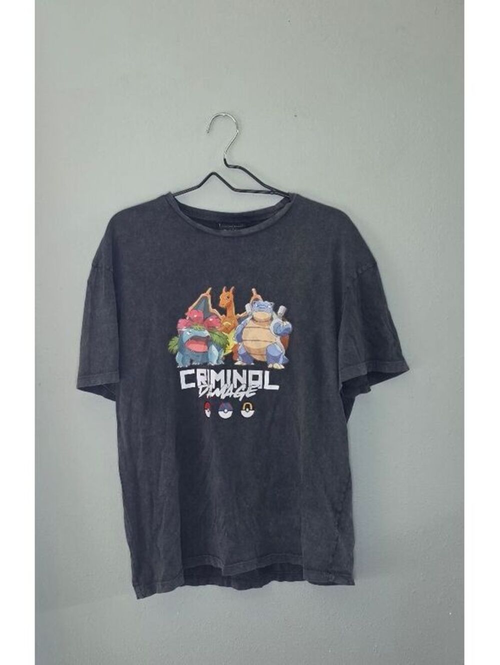 Criminal Damage x Pokémon T-Shirt Mens S Charizard Blastoise Venusaur Black